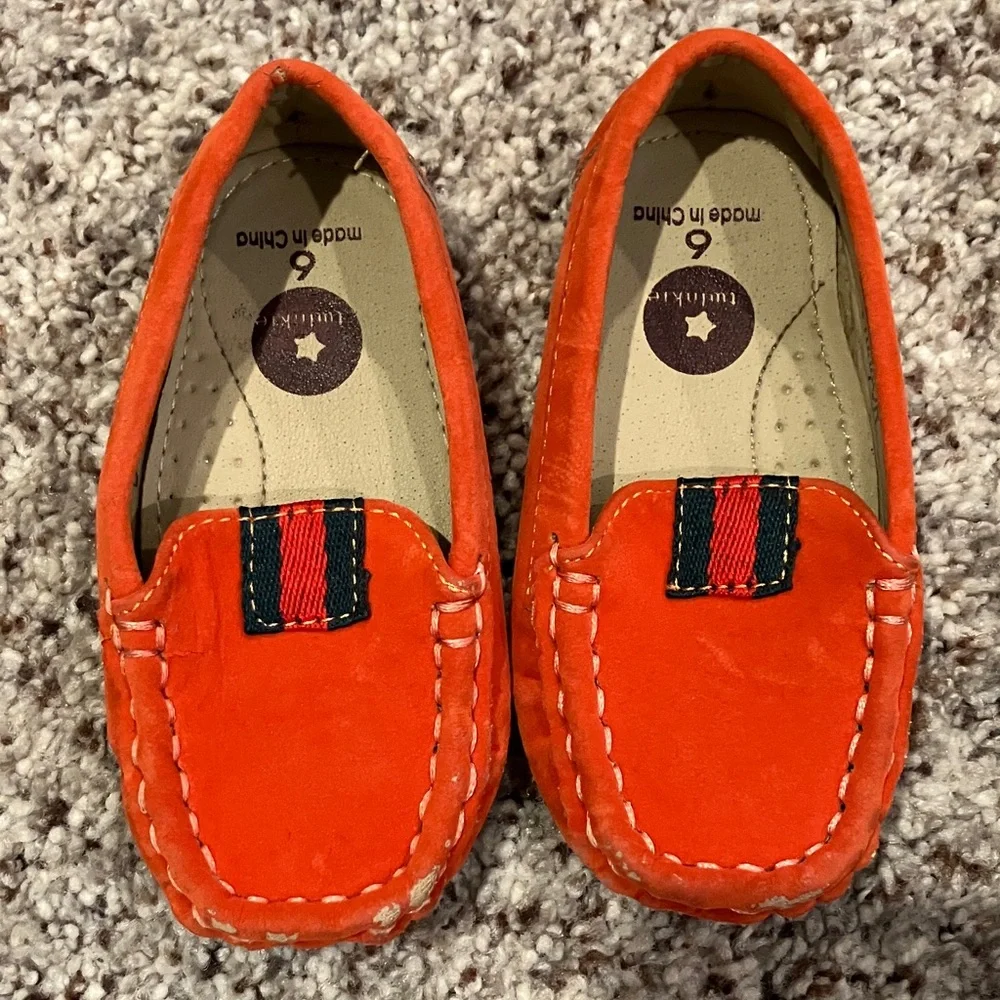 Baby Boy Orange Loafers – Size 6 – Slip-On Dress Shoes